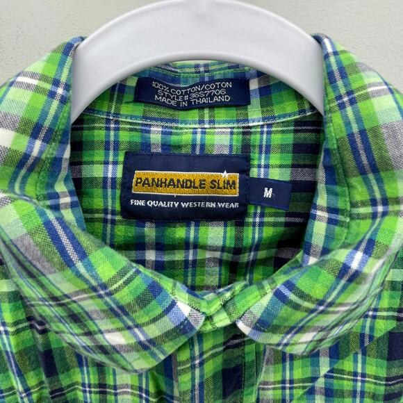 Panhandle Slim Pearl Snap Western Shirt Mens Medium‎ Green Blue Plaid LS 36S7706 - Picture 5 of 7